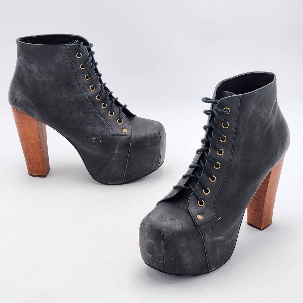 Jeffrey Campbell Y2K Lita Leather Booties Boots High Platform Heel Black Size 9